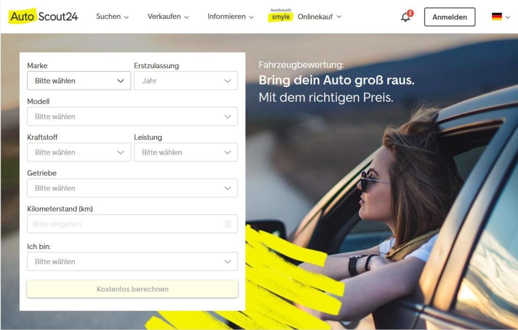 AutoScout24.de - Autowert im Tool erstellen